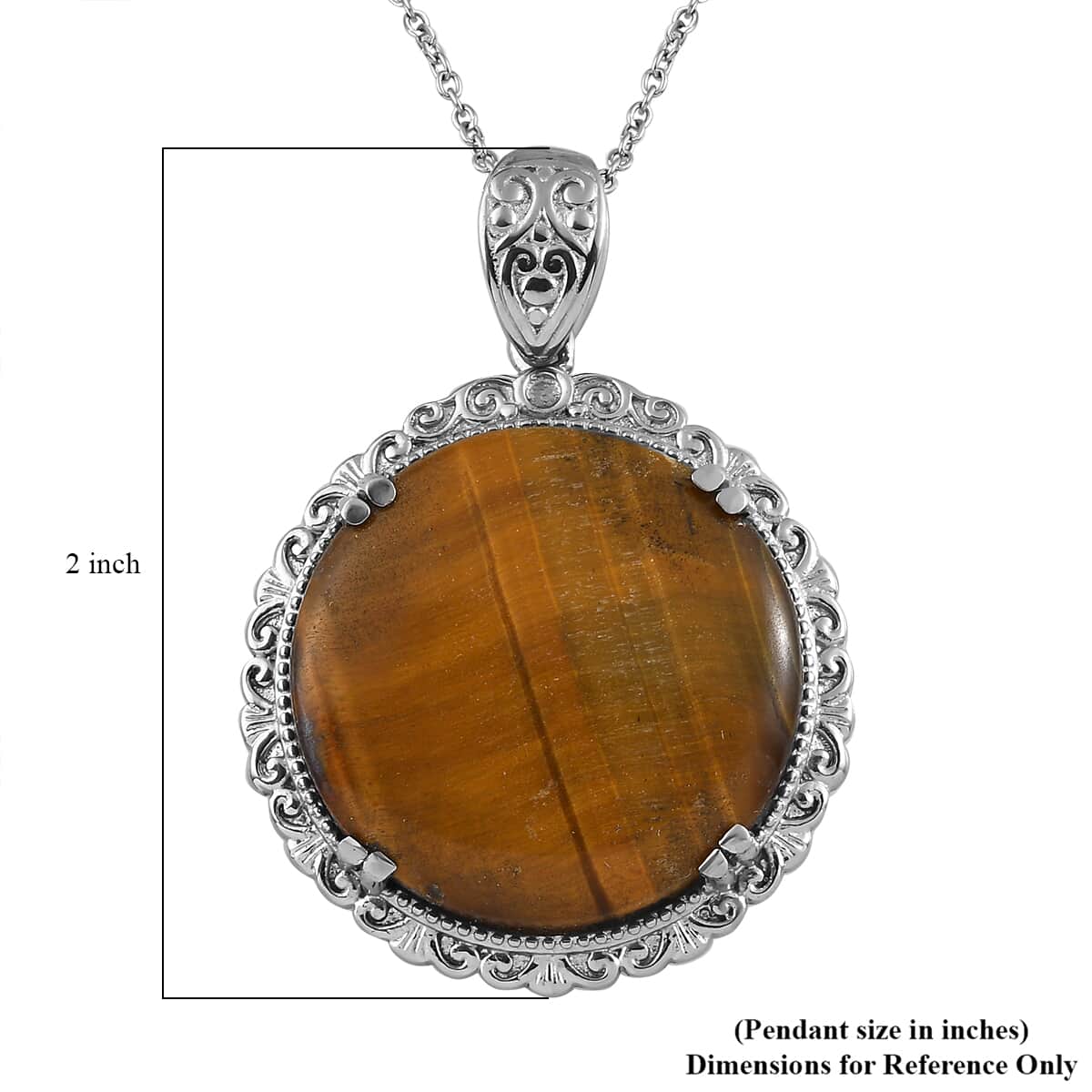 Tiger's Eye Pendant Necklace 20 Inches in Stainless Steel 40.30 ctw image number 5