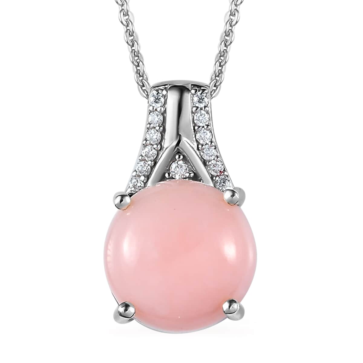 Peruvian Pink Opal and Moissanite Pendant Necklace 20 Inches in Platinum Over Sterling Silver 3.15 ctw image number 0