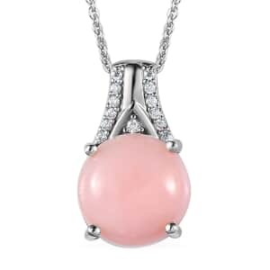 Peruvian Pink Opal and Moissanite Pendant Necklace 20 Inches in Platinum Over Sterling Silver 3.15 ctw