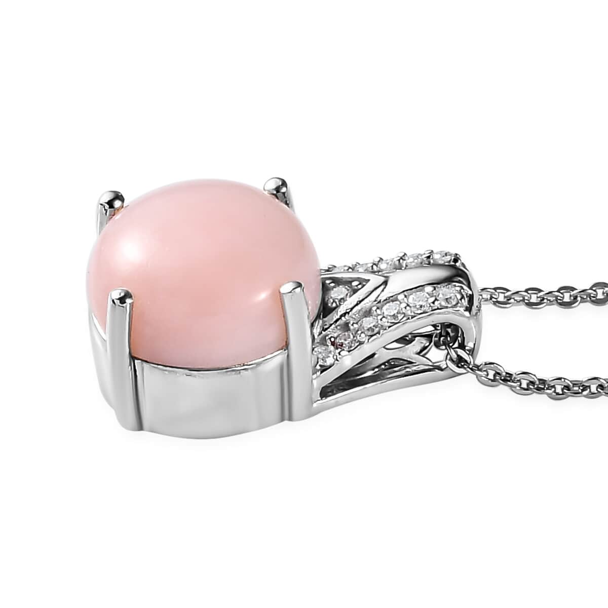 Peruvian Pink Opal and Moissanite Pendant Necklace 20 Inches in Platinum Over Sterling Silver 3.15 ctw image number 3