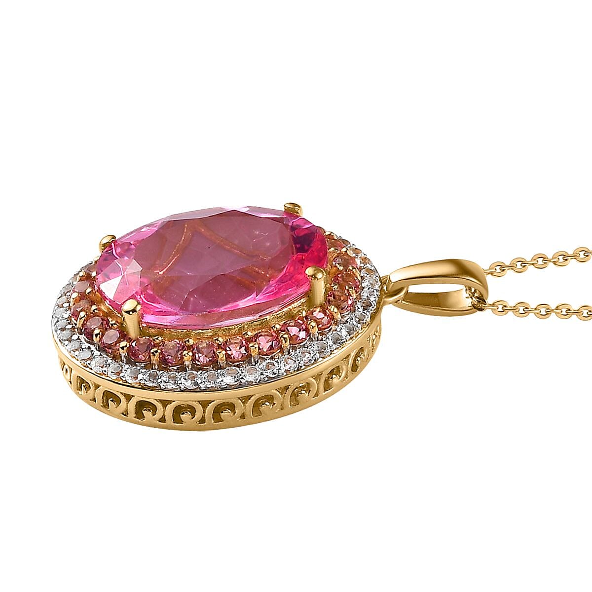Pink Topaz and White Topaz Pendant Necklace 20 Inches in Vermeil Yellow Gold Over Sterling Silver 13.10 ctw image number 2