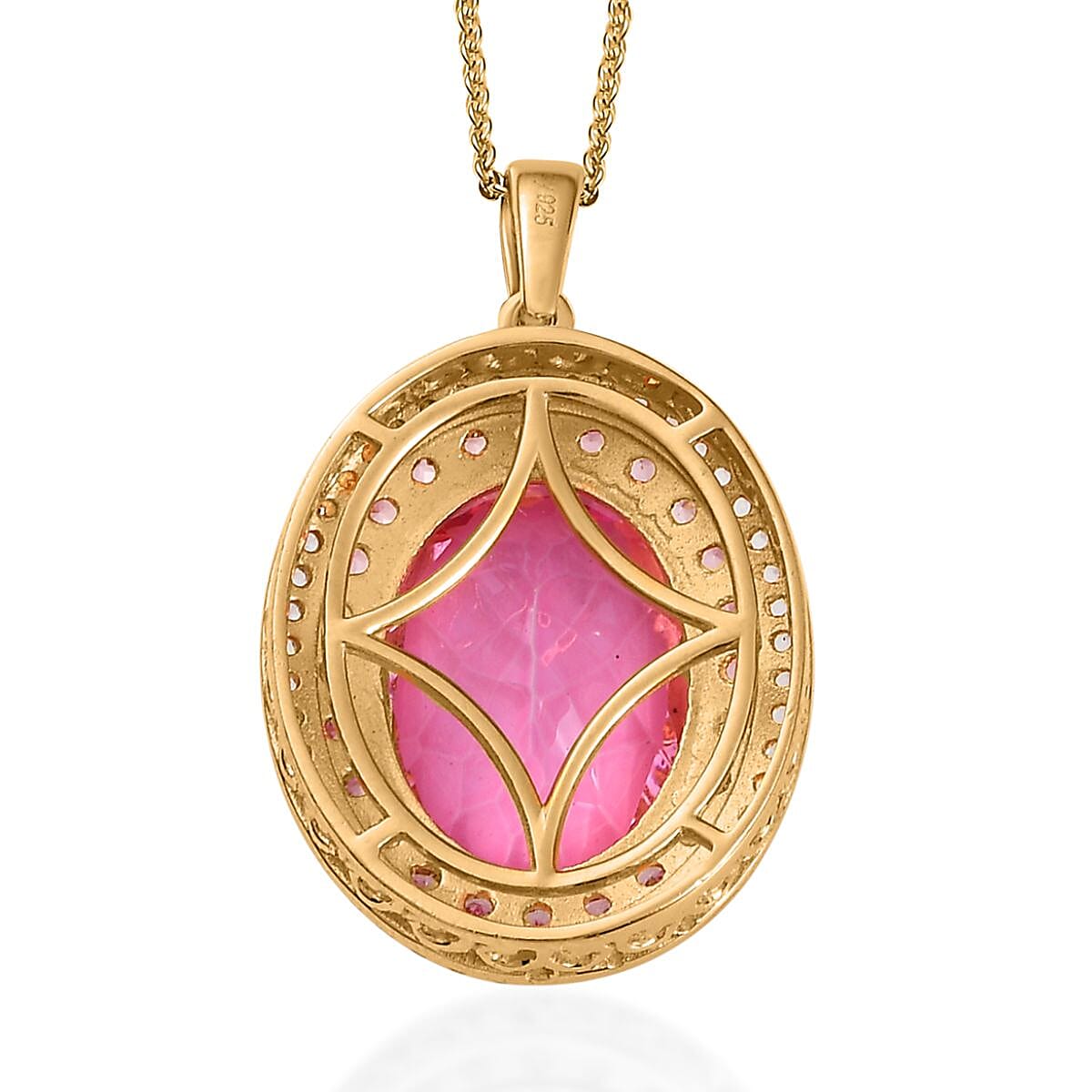 Pink Topaz and White Topaz Pendant Necklace 20 Inches in Vermeil Yellow Gold Over Sterling Silver 13.10 ctw image number 3