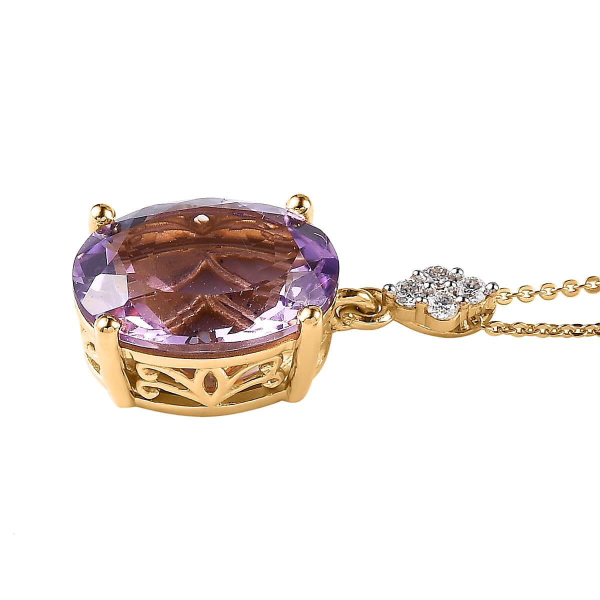 Rose De France Amethyst and Moissanite Pendant Necklace 20 Inches in Vermeil Yellow Gold Over Sterling Silver 8.15 ctw image number 3
