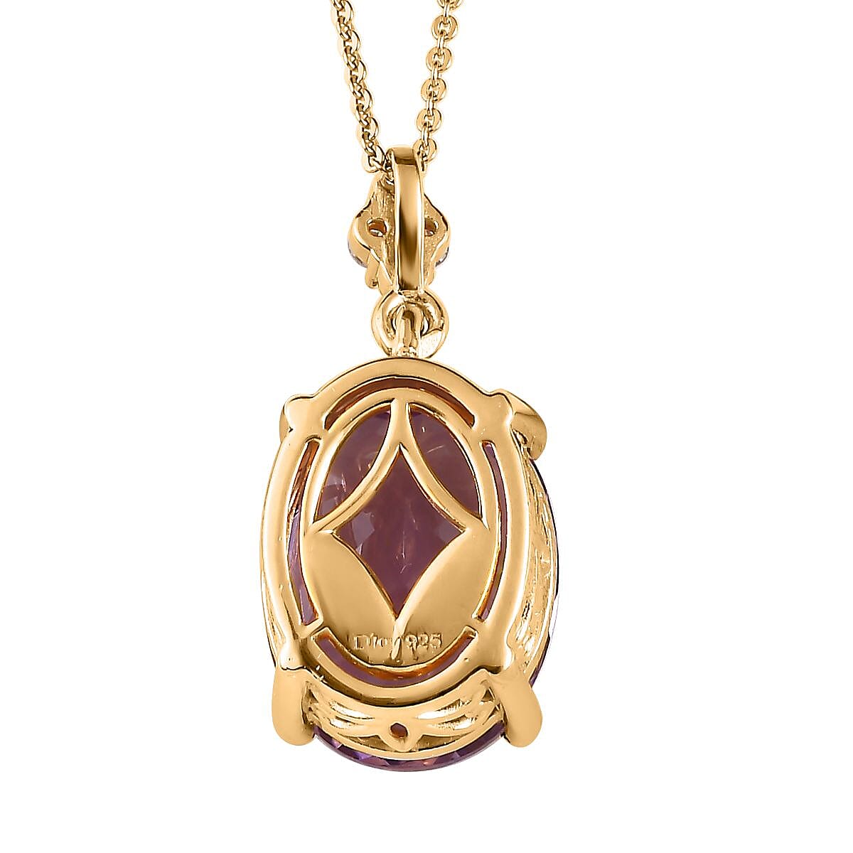 Rose De France Amethyst and Moissanite Pendant Necklace 20 Inches in Vermeil Yellow Gold Over Sterling Silver 8.15 ctw image number 4