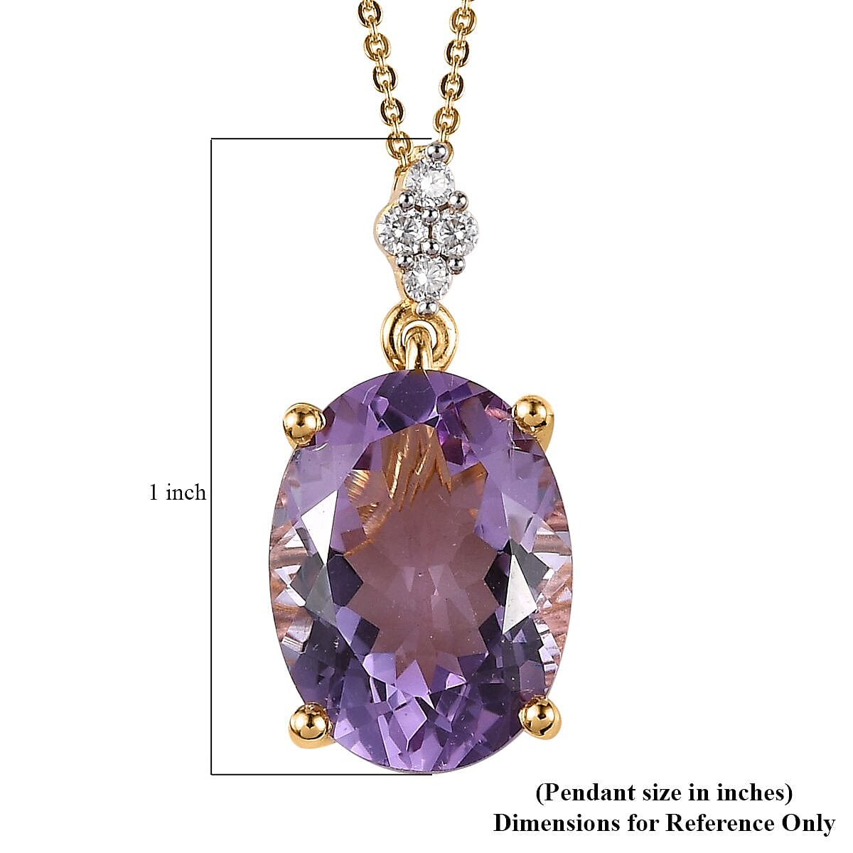 Rose De France Amethyst and Moissanite Pendant Necklace 20 Inches in Vermeil Yellow Gold Over Sterling Silver 8.15 ctw image number 6