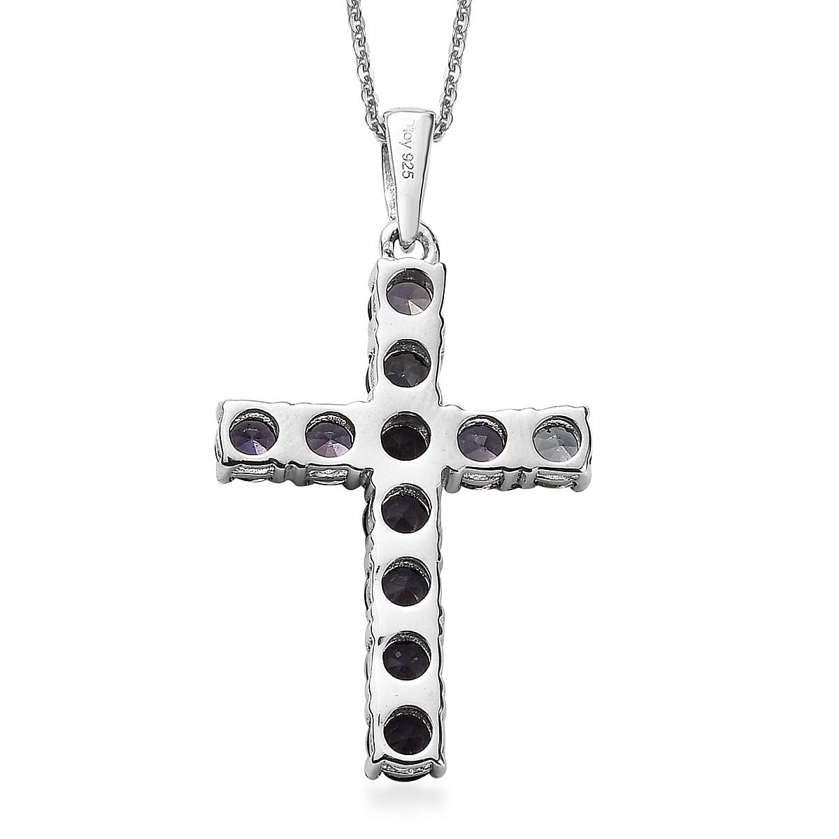 Parti Sapphire Cross Pendant Necklace (20 Inches) in Platinum Over Sterling Silver 3.50 ctw