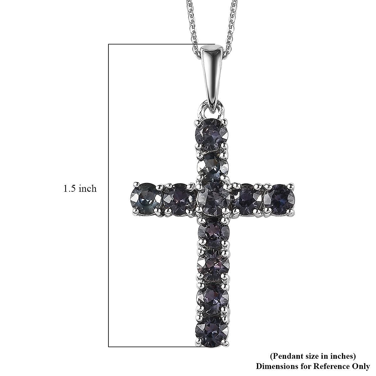 Parti Sapphire Cross Pendant Necklace (20 Inches) in Platinum Over Sterling Silver 3.50 ctw image number 6