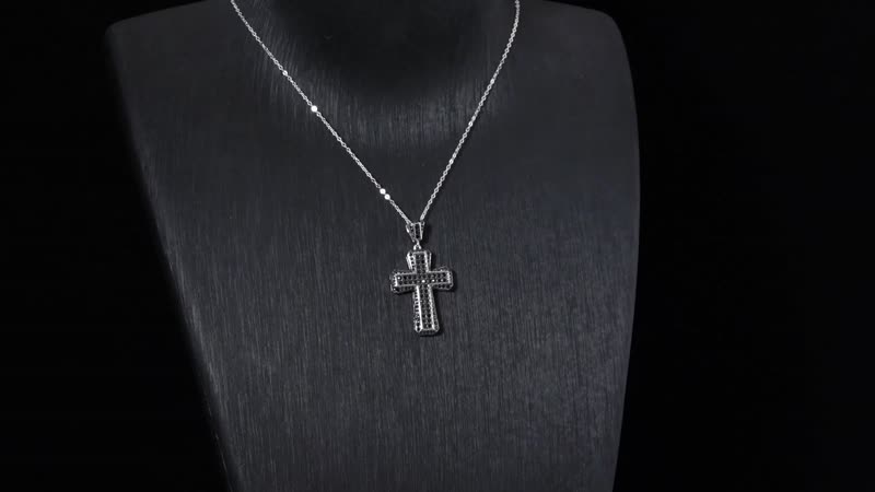 Doorbuster Thai Black Spinel and White Zircon Reversiable Cross Pendant Necklace 20 Inches in Rhodium Over Sterling Silver 2.25 ctw