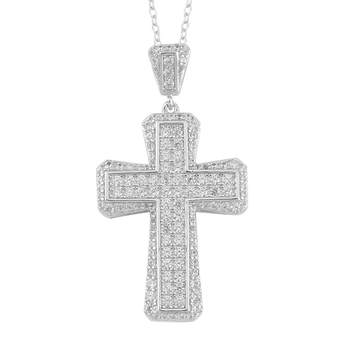 Thai Black Spinel and White Zircon Reversible Cross Pendant Necklace 20 Inches in Rhodium Over Sterling Silver 2.25 ctw image number 4
