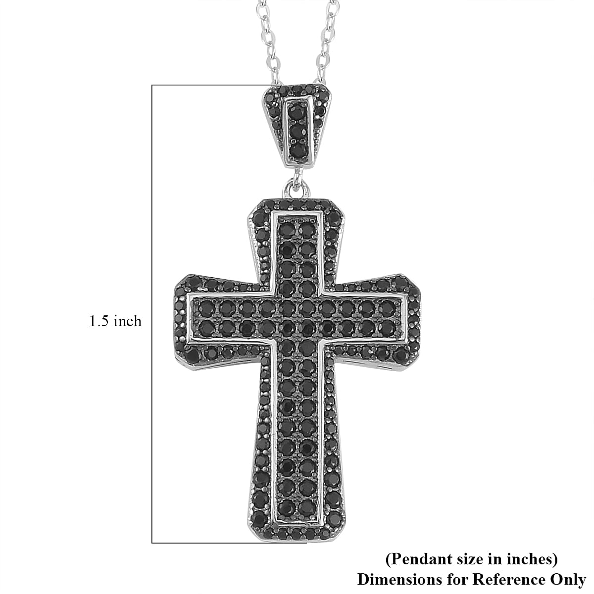 Thai Black Spinel and White Zircon Reversible Cross Pendant Necklace 20 Inches in Rhodium Over Sterling Silver 2.25 ctw
