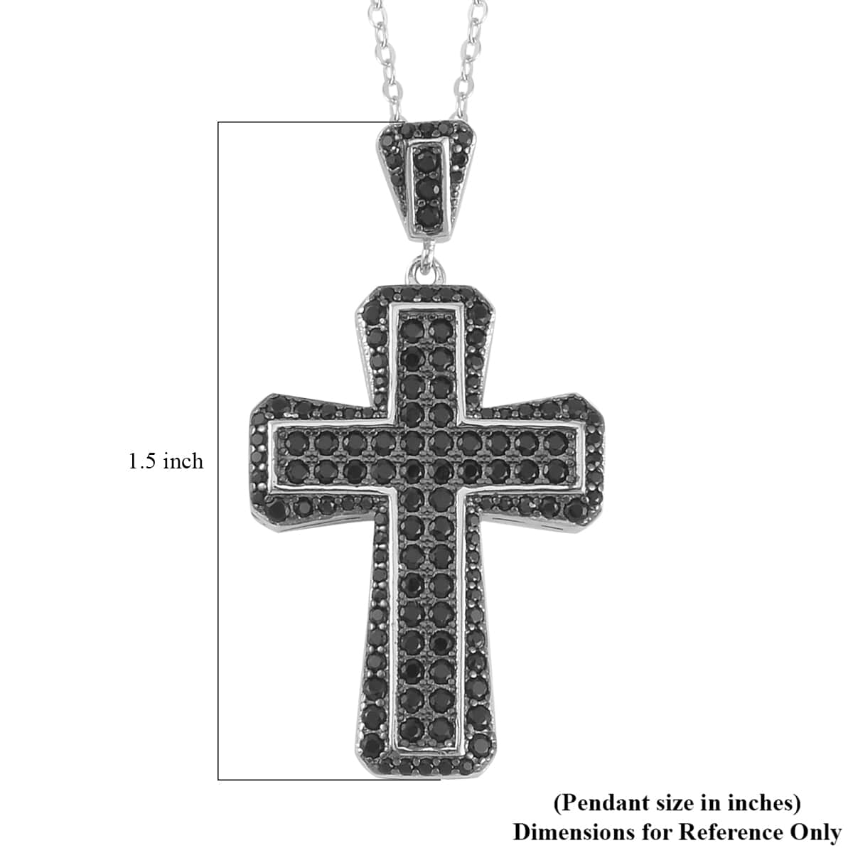 Thai Black Spinel and White Zircon Reversible Cross Pendant Necklace 20 Inches in Rhodium Over Sterling Silver 2.25 ctw image number 6