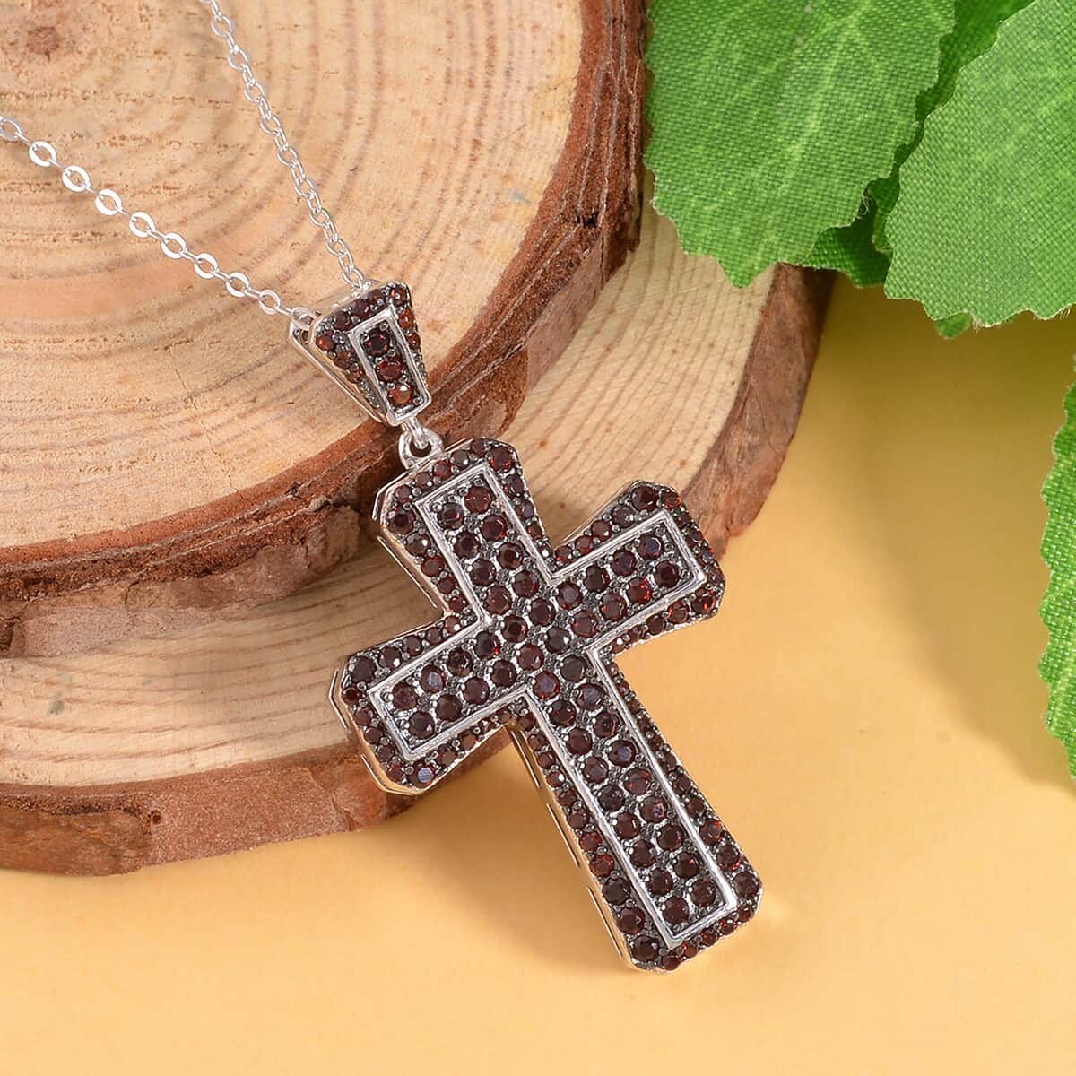 Mozambique Garnet and White Zircon Reversible Cross Pendant Necklace 20 Inches in Rhodium Over Sterling Silver 2.25 ctw image number 1