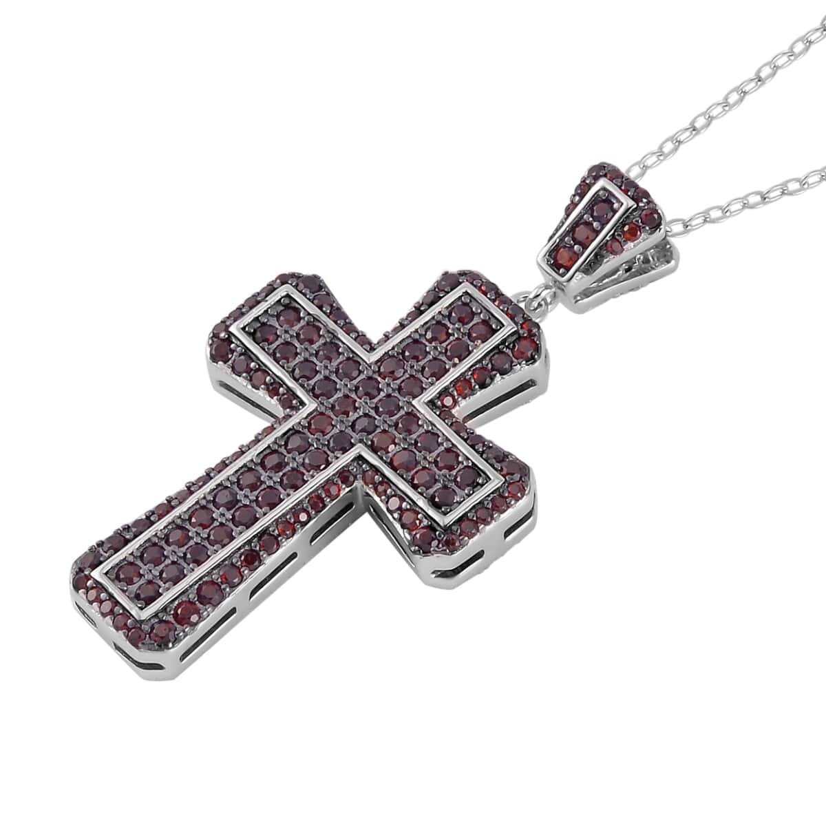 Mozambique Garnet and White Zircon Reversible Cross Pendant Necklace 20 Inches in Rhodium Over Sterling Silver 2.25 ctw image number 3