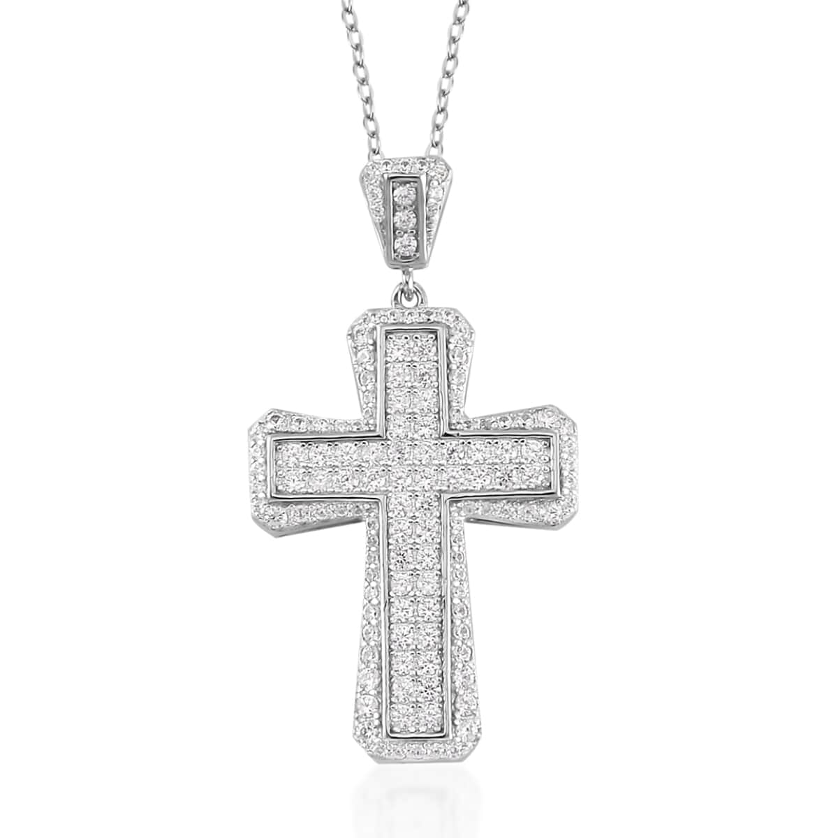 Mozambique Garnet and White Zircon Reversible Cross Pendant Necklace 20 Inches in Rhodium Over Sterling Silver 2.25 ctw image number 4