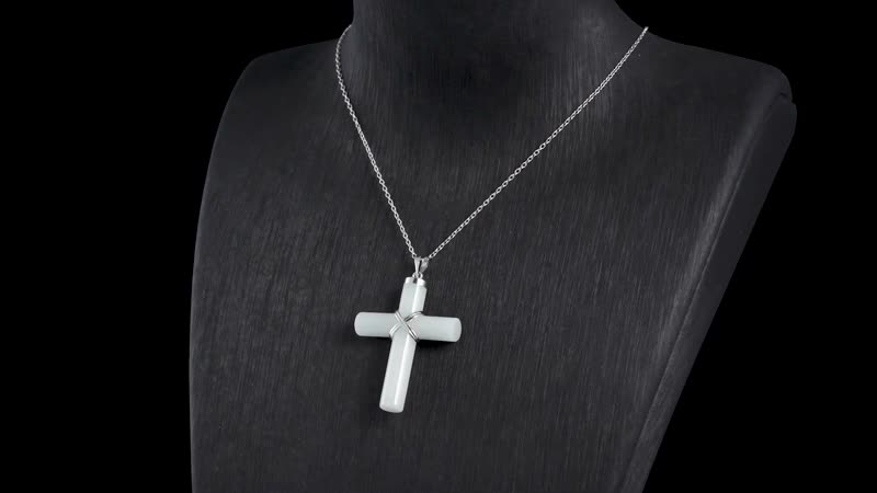 Doorbuster White Jade Cross Earrings and Pendant Necklace 18 Inches in Rhodium Over Sterling Silver 48.50 ctw