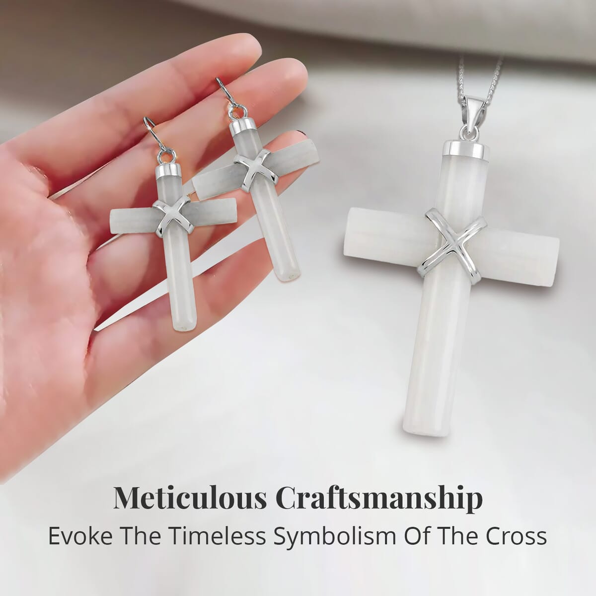 Doorbuster White Jade Cross Earrings and Pendant Necklace 18 Inches in Rhodium Over Sterling Silver 48.50 ctw image number 3