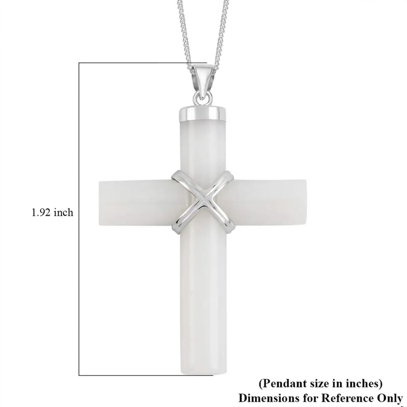 Natural Jade Cross Earrings and Pendant Necklace 18 Inches in Rhodium Over Sterling Silver 48.50 ctw