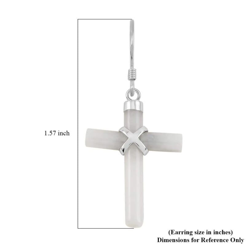 Natural Jade Cross Earrings and Pendant Necklace 18 Inches in Rhodium Over Sterling Silver 48.50 ctw