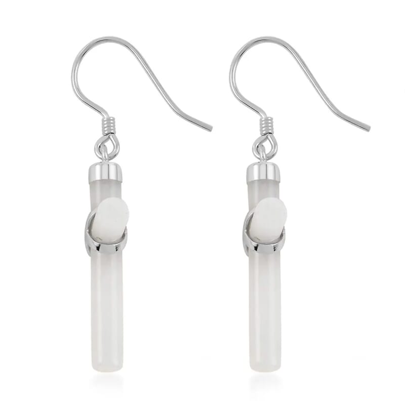 Natural Jade Cross Earrings and Pendant Necklace 18 Inches in Rhodium Over Sterling Silver 48.50 ctw
