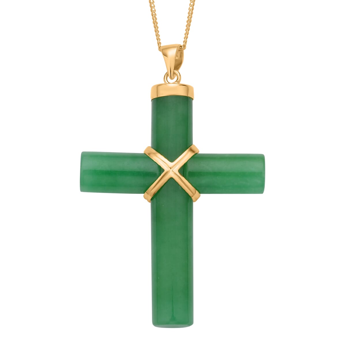 Green Jade (D) 52.00 ctw Cross Earrings and Pendant Necklace in Vermeil Yellow Gold Over Sterling Silver 18 Inches image number 2