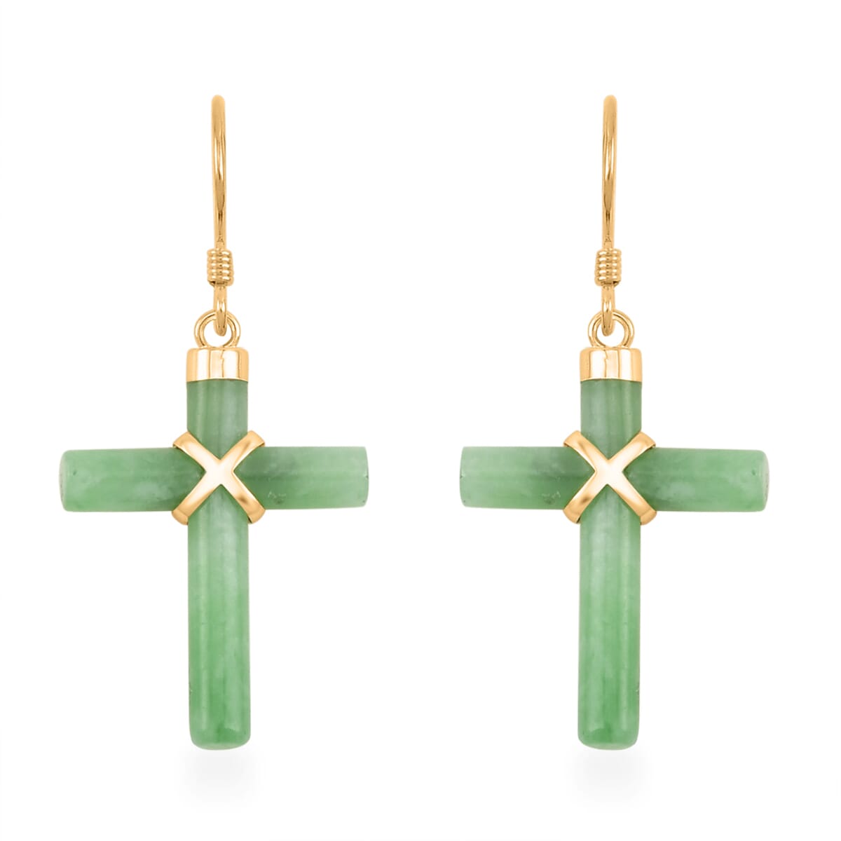 Green Jade (D) 52.00 ctw Cross Earrings and Pendant Necklace in Vermeil Yellow Gold Over Sterling Silver 18 Inches image number 5