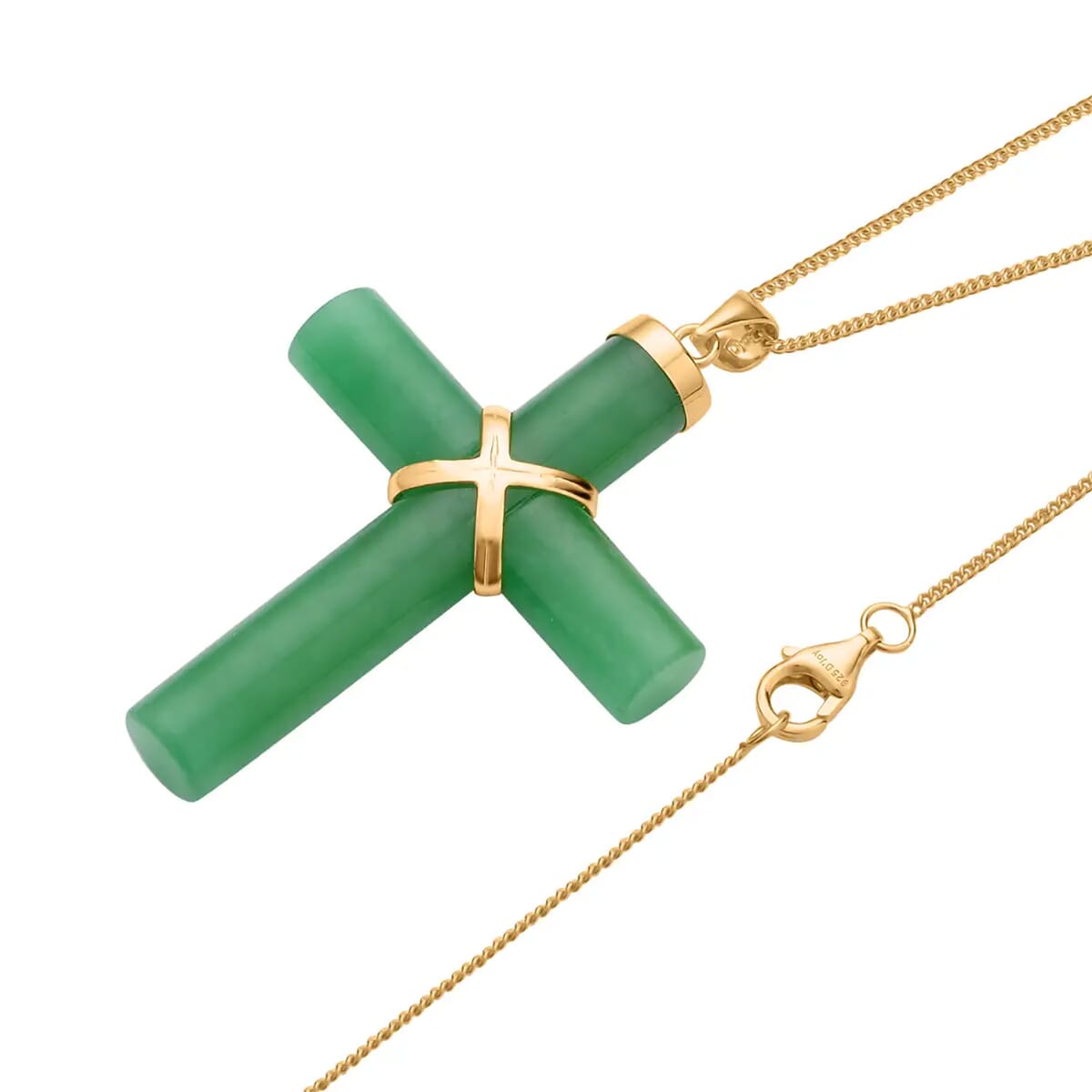 Green Jade (D) 52.00 ctw Cross Earrings and Pendant Necklace in Vermeil Yellow Gold Over Sterling Silver 18 Inches image number 8