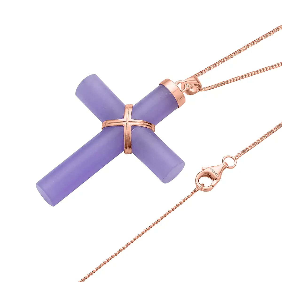 Purple Jade (D) Cross Earrings and Pendant Necklace 18 Inches in Vermeil Rose Gold Over Sterling Silver 48.50 ctw image number 8