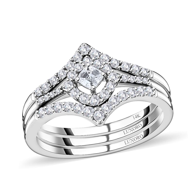 Luxoro SGL Certified 14K White Gold Diamond G-H I1 Set of 3 Stackable Ring (Size 7.0) 0.50 ctw