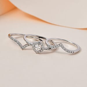 Luxoro SGL Certified 14K White Gold Diamond G-H I1 Set of 3 Stackable Ring (Size 7.0) 0.50 ctw
