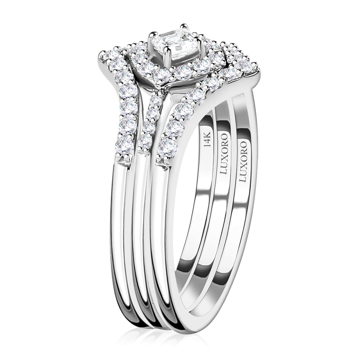 Luxoro SGL Certified 14K White Gold Diamond G-H I1 Set of 3 Stackable Ring (Size 8.0) 0.50 ctw image number 3