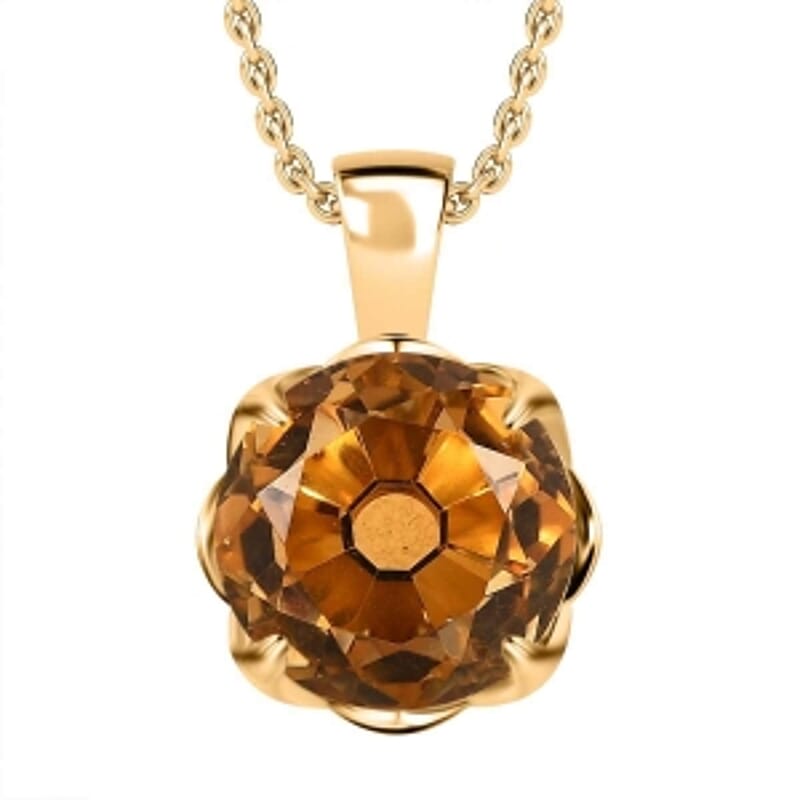Citrine and White Zircon Pendant 7.52 ctw Necklace in Vermeil YG Over Sterling Silver 18 Inches