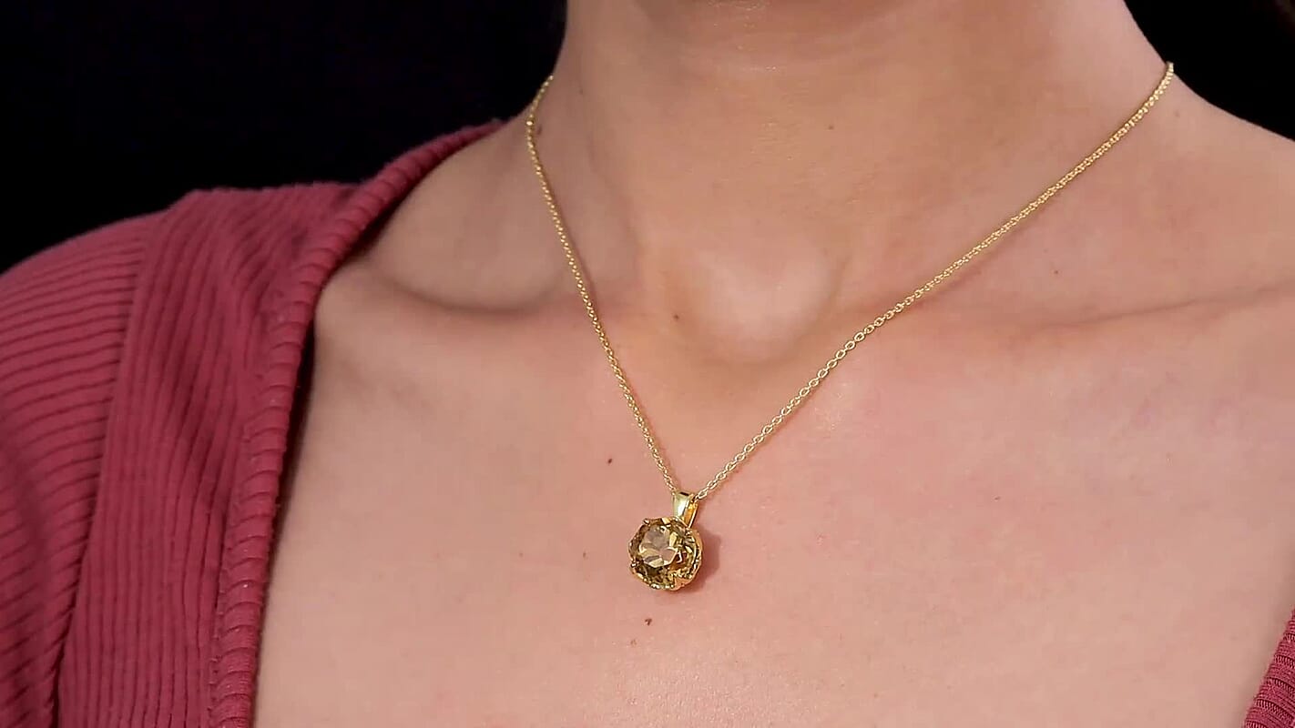 Citrine and White Zircon Pendant 7.52 ctw Necklace in Vermeil YG Over Sterling Silver 18 Inches