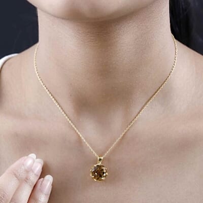 Citrine and White Zircon Pendant 7.52 ctw Necklace in Vermeil YG Over Sterling Silver 18 Inches