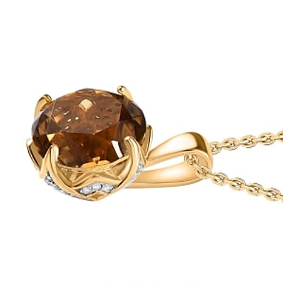 Citrine and White Zircon Pendant 7.52 ctw Necklace in Vermeil YG Over Sterling Silver 18 Inches