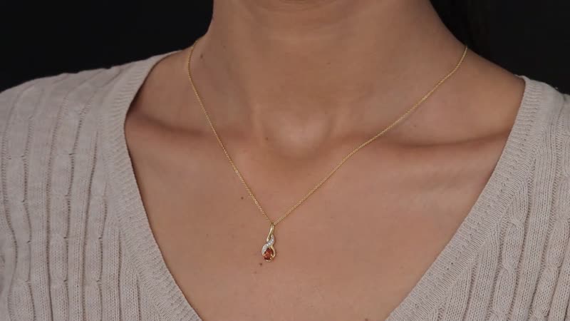 Premium Nigerian Spessartite Garnet and Moissanite Pendant Necklace 20 Inches in Vermeil Yellow Gold Over Sterling Silver 0.60 ctw