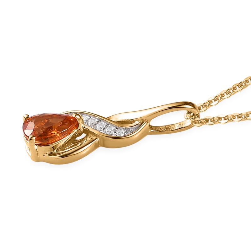 Premium Nigerian Spessartite Garnet and Moissanite Pendant Necklace 20 Inches in Vermeil Yellow Gold Over Sterling Silver 0.60 ctw
