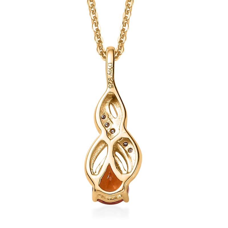 Premium Nigerian Spessartite Garnet and Moissanite Pendant Necklace 20 Inches in Vermeil Yellow Gold Over Sterling Silver 0.60 ctw