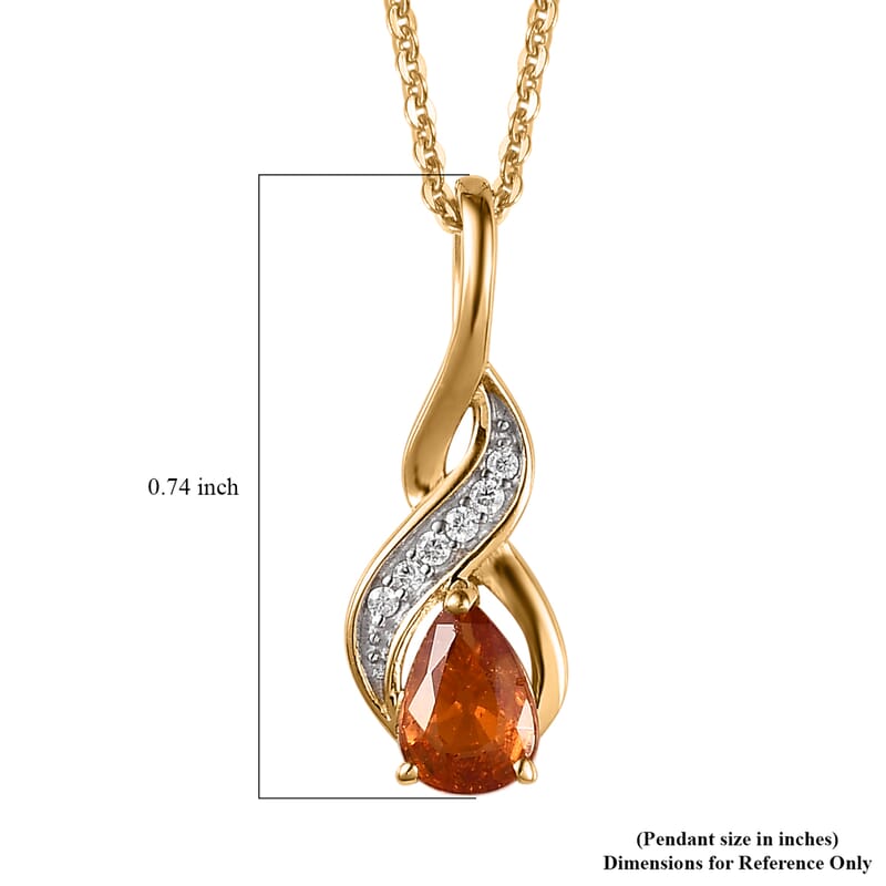 Premium Nigerian Spessartite Garnet and Moissanite Pendant Necklace 20 Inches in Vermeil Yellow Gold Over Sterling Silver 0.60 ctw