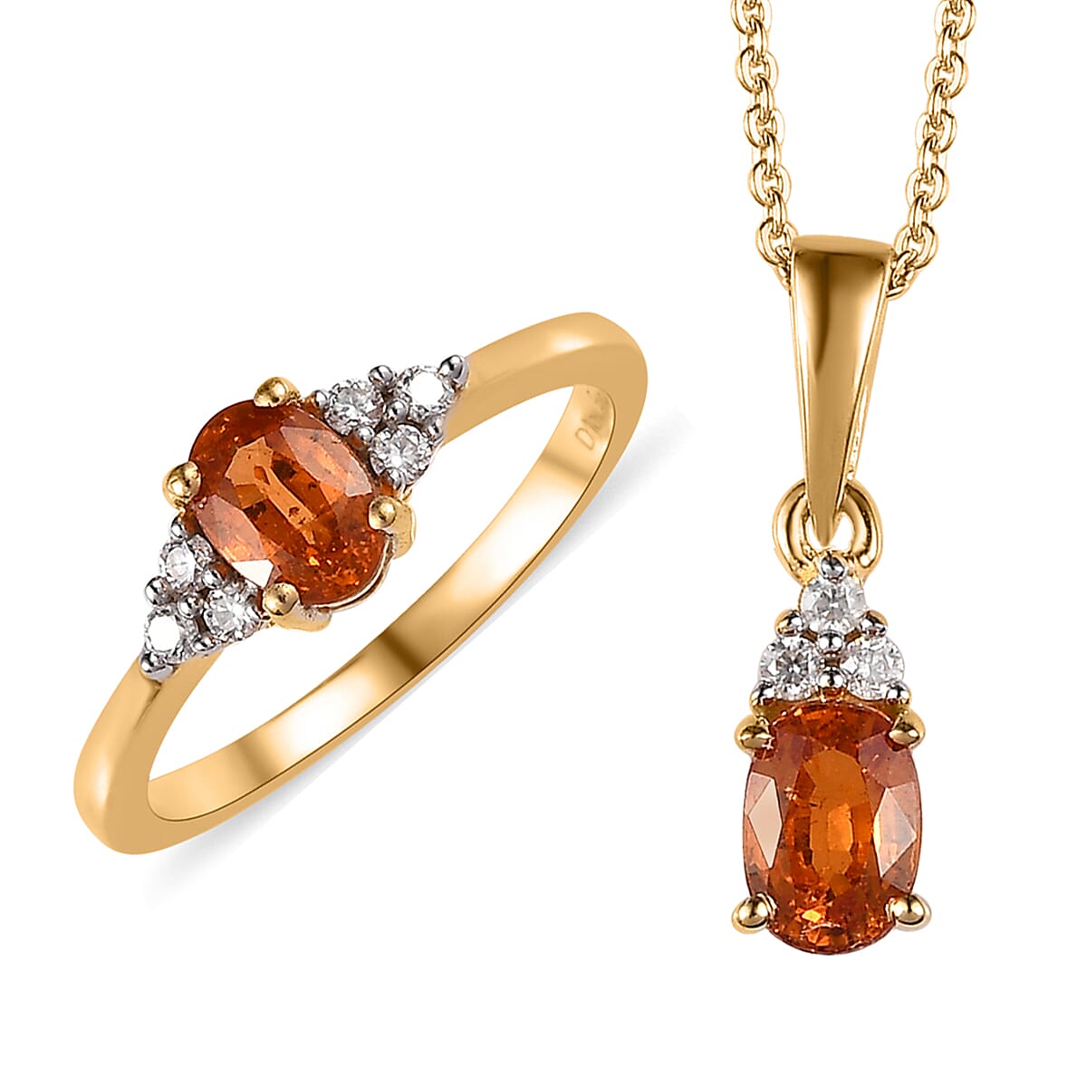Premium Nigerian Spessartite Garnet and Moissanite Ring and Pendant Necklace 20 Inches in Vermeil Yellow Gold Over Sterling Silver 1.40 ctw image number 0