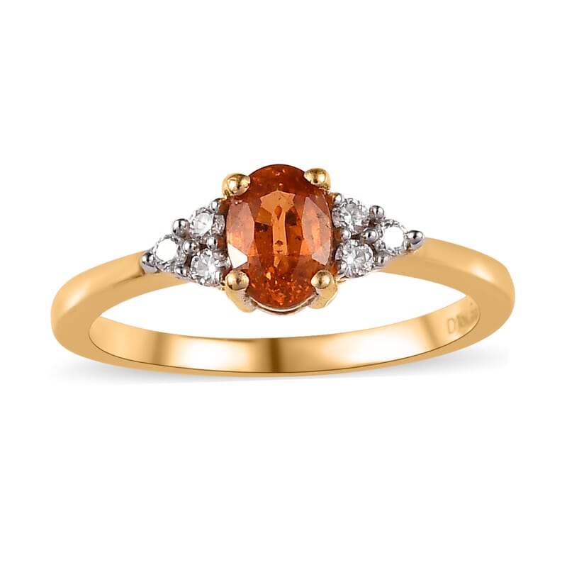 Premium Nigerian Spessartite Garnet and Moissanite Ring (Size 5.0) and Pendant Necklace 20 Inches in Vermeil Yellow Gold Over Sterling Silver 1.40 ctw