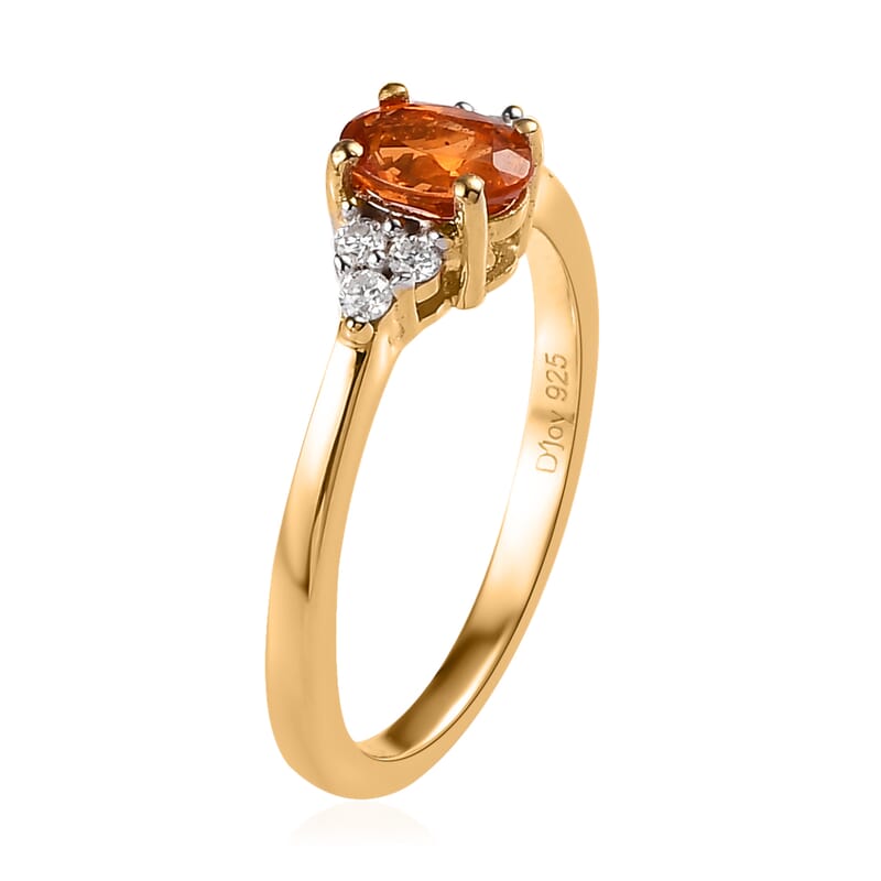 Premium Nigerian Spessartite Garnet and Moissanite Ring (Size 5.0) and Pendant Necklace 20 Inches in Vermeil Yellow Gold Over Sterling Silver 1.40 ctw