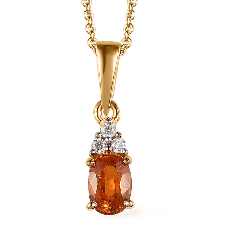 Premium Nigerian Spessartite Garnet and Moissanite Ring (Size 5.0) and Pendant Necklace 20 Inches in Vermeil Yellow Gold Over Sterling Silver 1.40 ctw