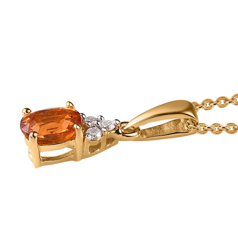 Premium Nigerian Spessartite Garnet and Moissanite Ring (Size 5.0) and Pendant Necklace 20 Inches in Vermeil Yellow Gold Over Sterling Silver 1.40 ctw