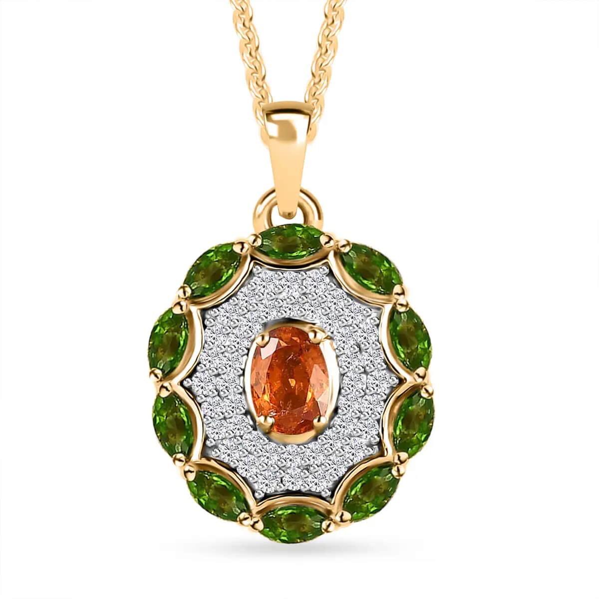 Premium Nigerian Spessartite Garnet and Multi Gemstone Pendant Necklace 20 Inches in Vermeil Yellow Gold Over Sterling Silver 1.90 ctw image number 0