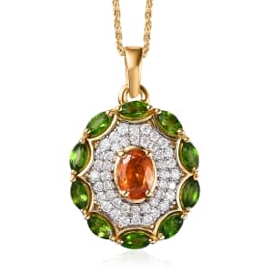 Premium Nigerian Spessartite Garnet and Multi Gemstone Pendant Necklace 20 Inches in Vermeil Yellow Gold Over Sterling Silver 1.90 ctw