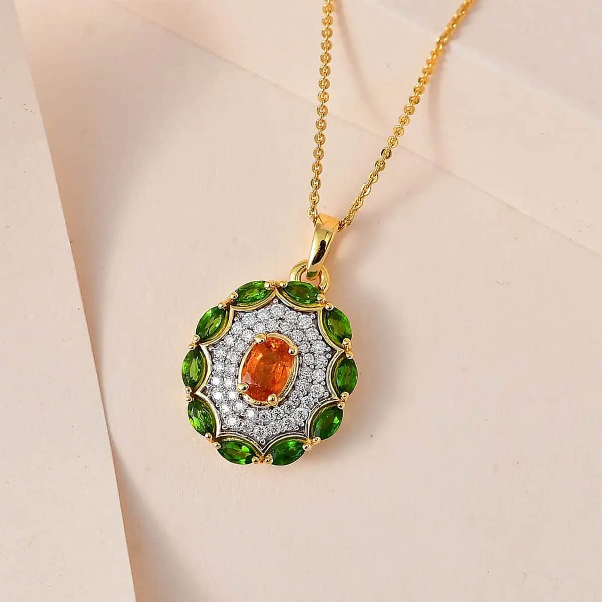 Premium Nigerian Spessartite Garnet and Multi Gemstone Pendant Necklace 20 Inches in Vermeil Yellow Gold Over Sterling Silver 1.90 ctw image number 1