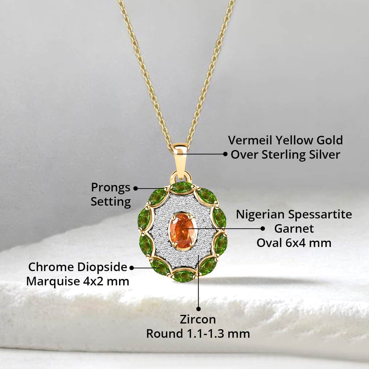 Premium Nigerian Spessartite Garnet and Multi Gemstone Pendant Necklace 20 Inches in Vermeil Yellow Gold Over Sterling Silver 1.90 ctw image number 4