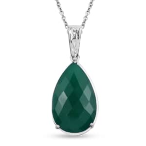 Karis Green Onyx 10.00 ctw Solitaire Pendant in Platinum Bond with Stainless Steel Necklace 20 Inches