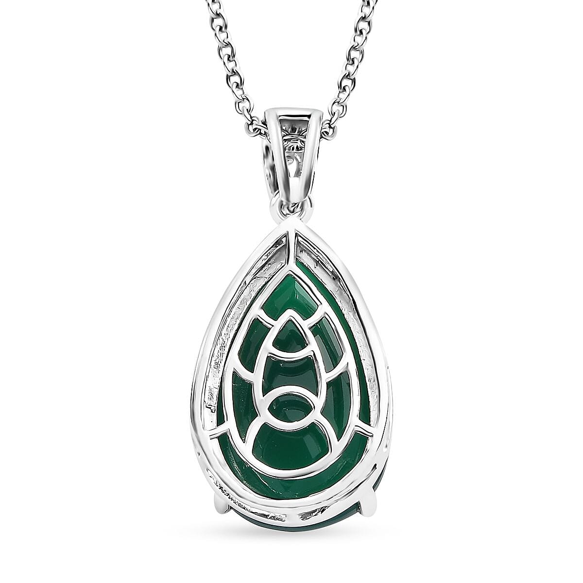 Karis Green Onyx 10.00 ctw Solitaire Pendant in Platinum Bond with Stainless Steel Necklace 20 Inches