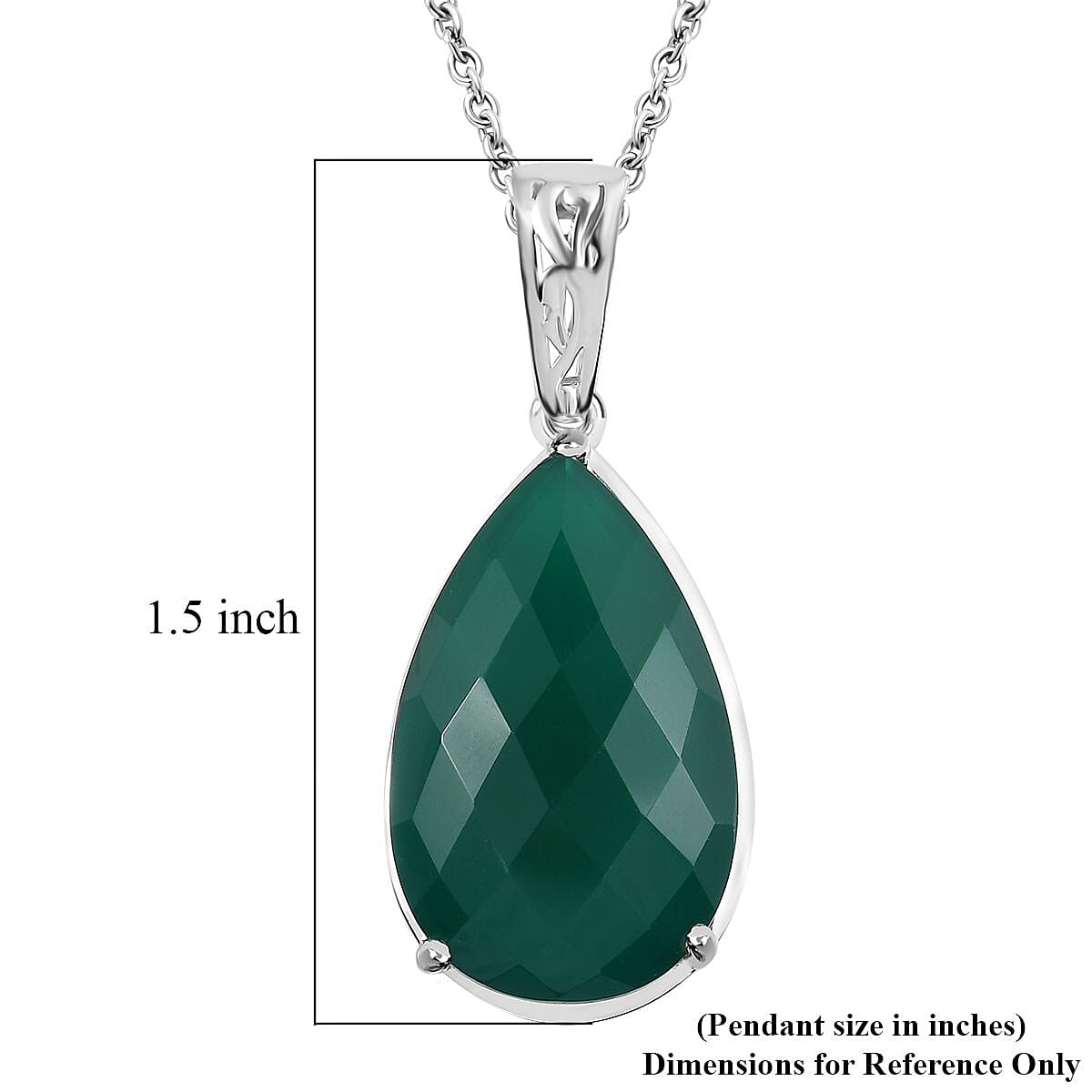 Karis Green Onyx 10.00 ctw Solitaire Pendant in Platinum Bond with Stainless Steel Necklace 20 Inches